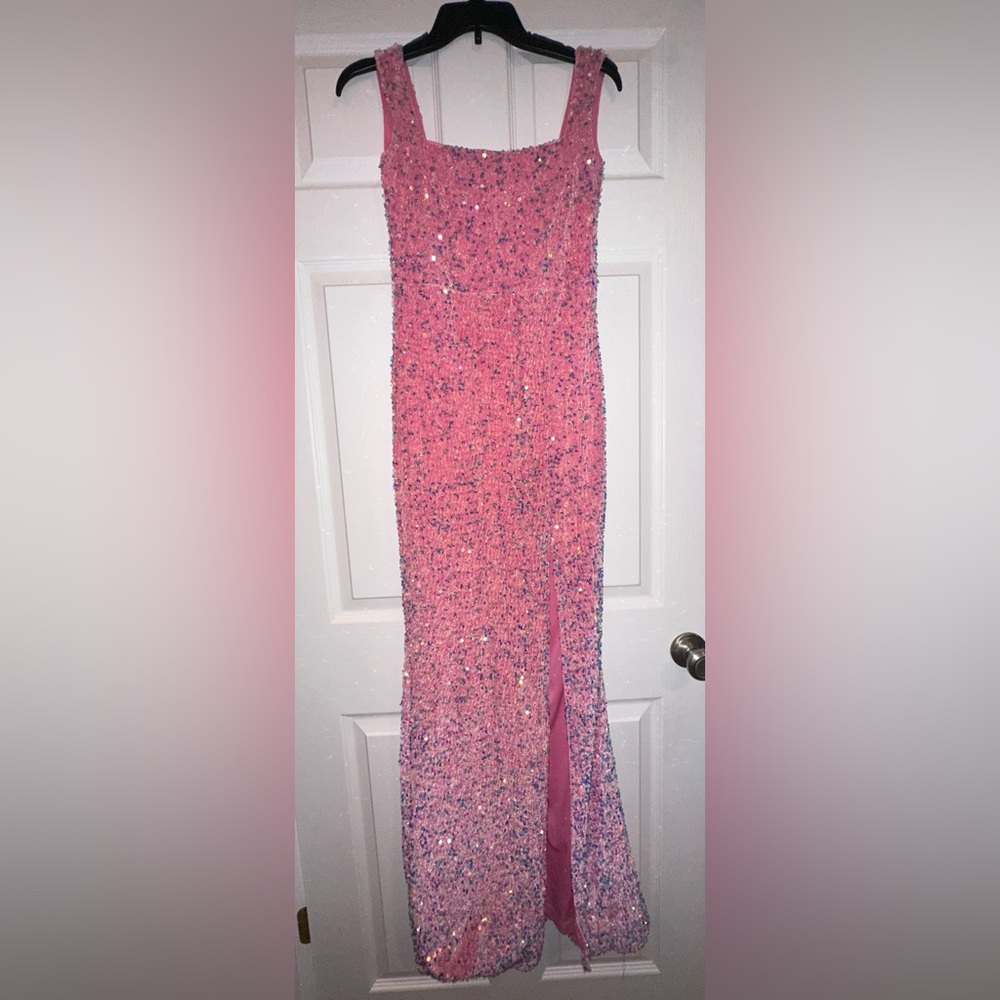 Shein Love & Lemonade Pink Sequin Prom Gown Small